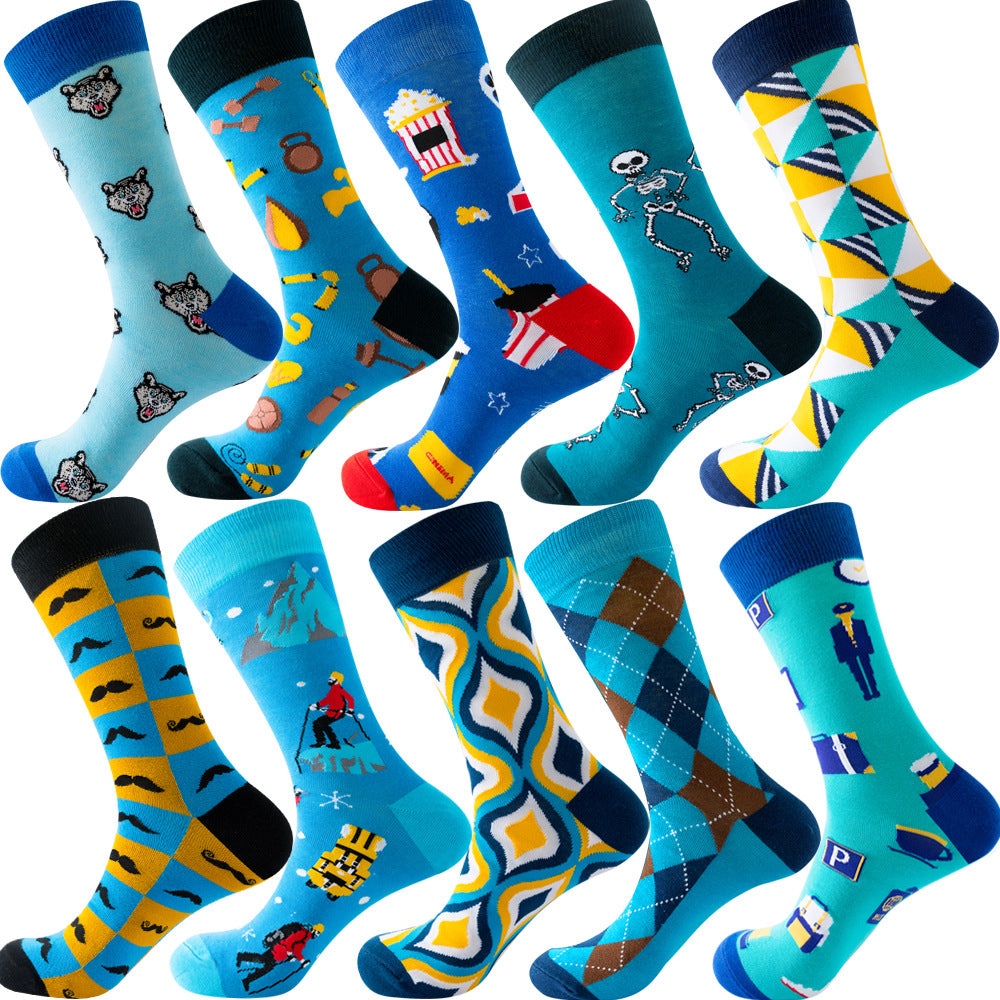 Men's Cotton Socks – 10 Pairs Mid-Calf Patterned Socks EU 39-45 23 Designs