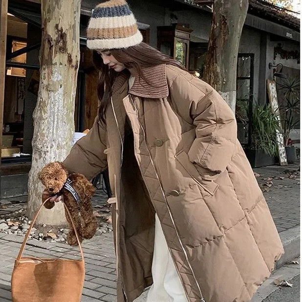 Women's Padded Long Coat – Turn-Down Collar | 4 Colours | Sizes S–2XL
