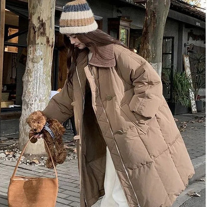 Women's Padded Long Coat – Turn-Down Collar | 4 Colours | Sizes S–2XL