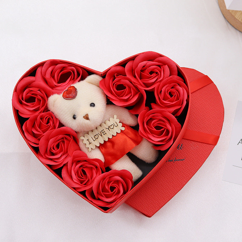 Soap Flower Rose Gift Box with Plush Toy | 10 Love Boxes