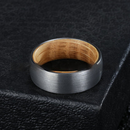 Men's Tungsten Steel Ring with Wood Inner Barrel – Silver Electroplated Band