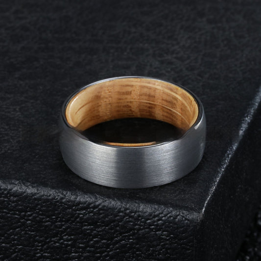 Men's Tungsten Steel Ring with Wood Inner Barrel – Silver Electroplated Band