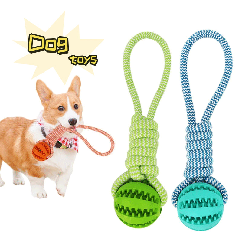 Dog Chew Toy Rubber Twist Ball & Rope – Bite-Resistant Teeth Cleaner