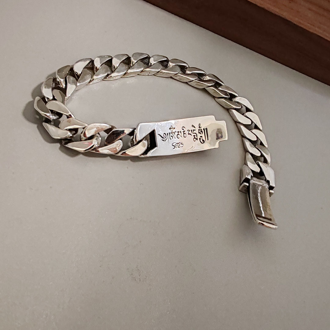 Unisex S925 Silver Cuban Bracelet – 9mm Retro Geometric Chain
