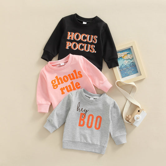 Children's Letter Print Cotton Pullover Sweater | Kids Casual Top