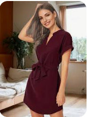 Women's V-Neck Bowknot Summer Dress with Belt | S–5XL