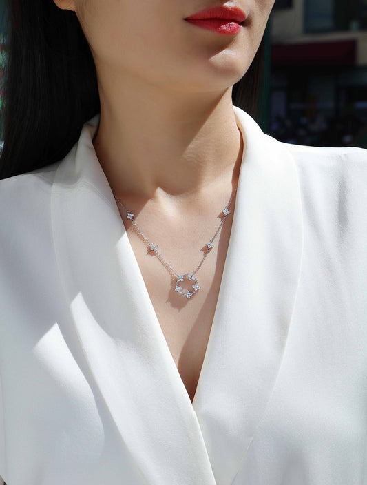 Moissanite Flower Pendant Necklace | 925 Sterling Silver Platinum-Plated | GRA Certified