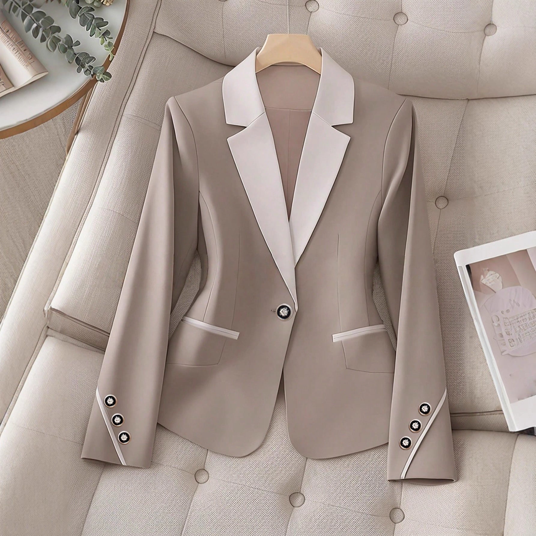 Women's Contrast Button Blazer – Elegant Workwear, Sizes L–4XL