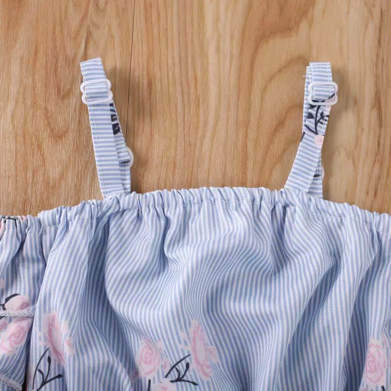 Girls' Floral Print Top & Suspender Denim Shorts Set