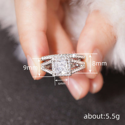 Square Geometric Zircon Inlay Ring | Copper Ring for Women
