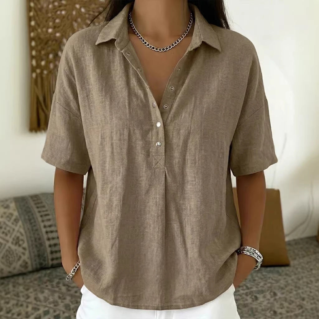 Women's Single-Breasted Lapel Short-Sleeve Shirt