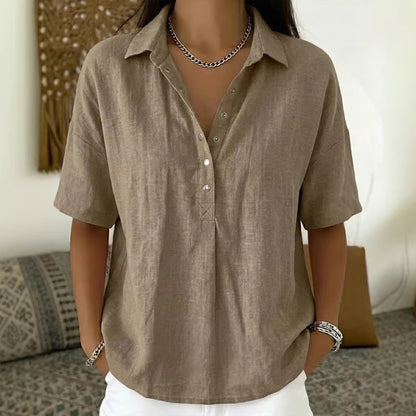 Women's Single-Breasted Lapel Short-Sleeve Shirt