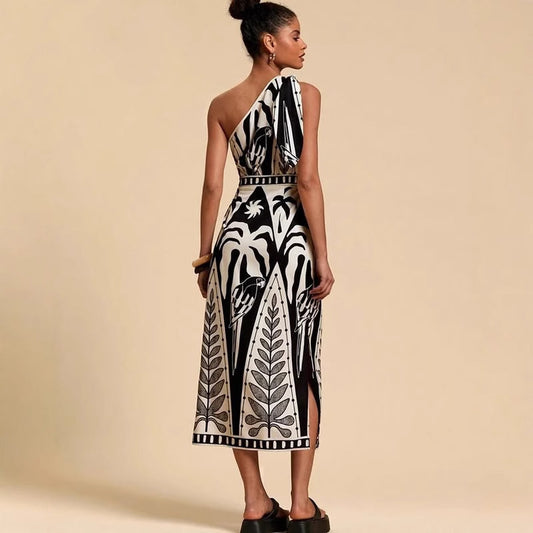 Women's Off-Shoulder Lace-Up Slip Midi Dress | Floral Print
