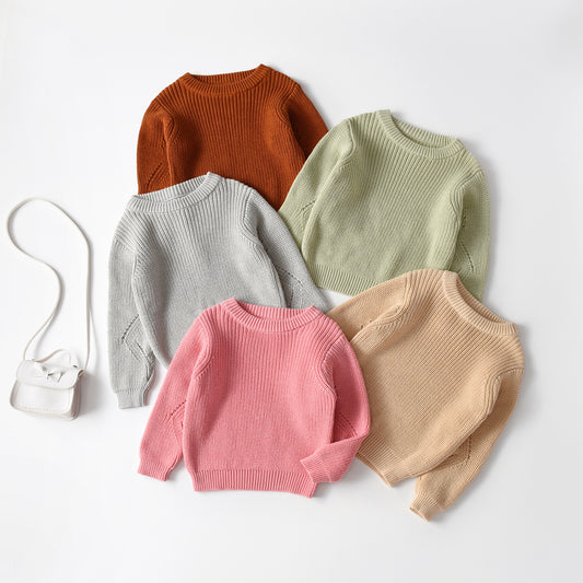 Kids Solid Colour Cotton Knitted Pullover Sweater | Unisex Jumper