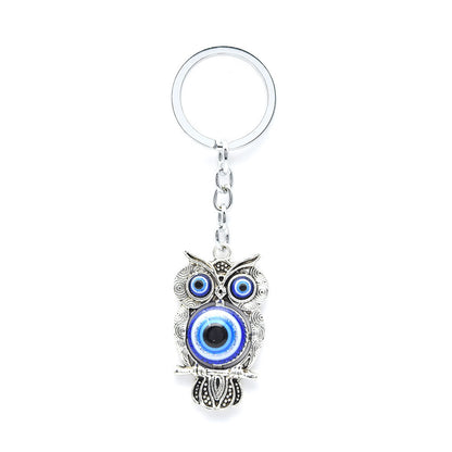 Blue Glaze Owl Keychain | Alloy Geometric Pendant | JP Collections
