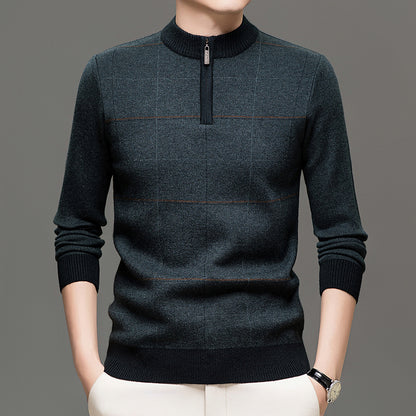 Men's Plaid Half-Zip Knit Sweater | Thick Stretch Fit | JParker