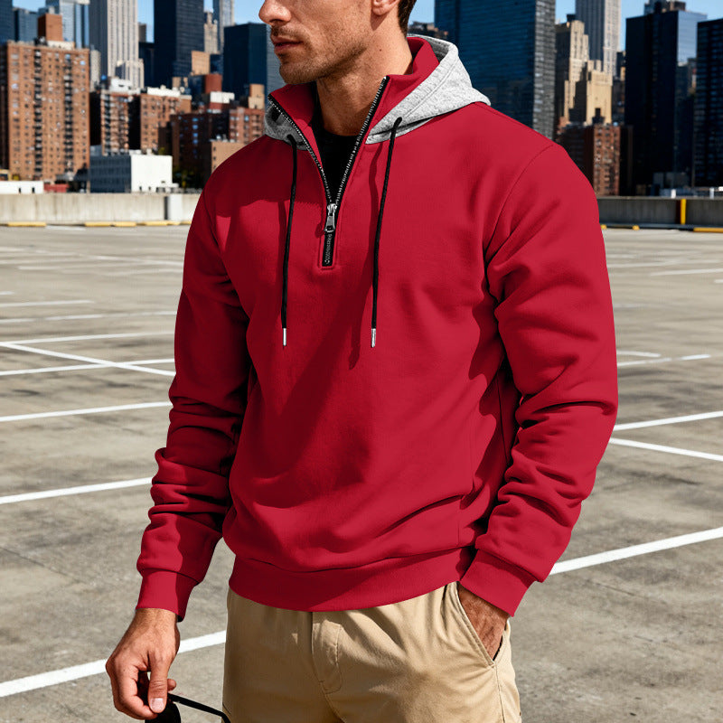Men's Stand Collar Fleece-Lined Hoodie – Loose Fit Pullover | 8 Colours | Sizes S–3XL