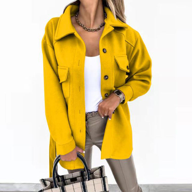 Women's Lapel Wool-Style Coat – Mid-Length, 8 Colours, Sizes S–3XL