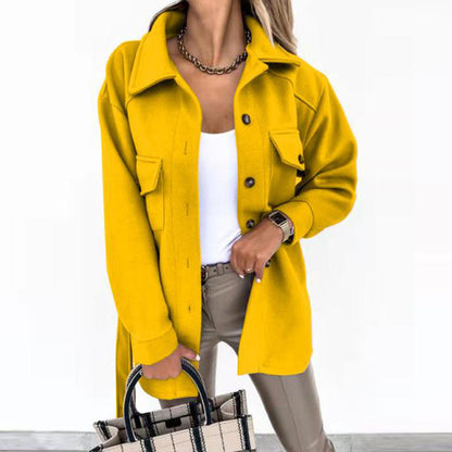 Women's Lapel Wool-Style Coat – Mid-Length, 8 Colours, Sizes S–3XL