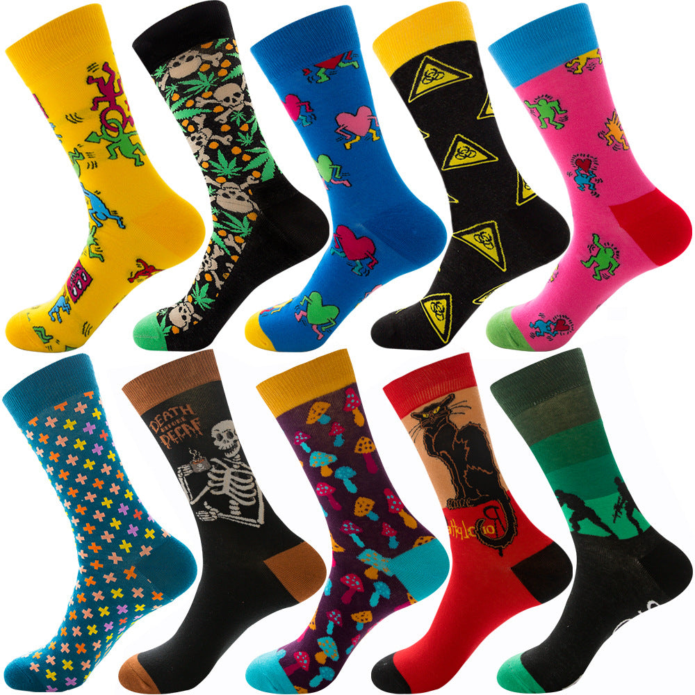 Men's Cotton Socks – 10 Pairs Mid-Calf Patterned Socks EU 39-45 23 Designs