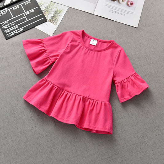 Girls Ruffle Sleeve Cartoon Print T-Shirt – Bow & Lotus Leaf Detail