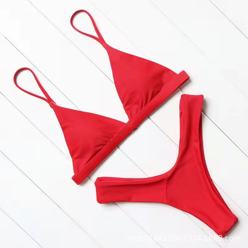 Women's Strappy Swimsuit | Solid Colour Nylon Swimwear with Chest Pad