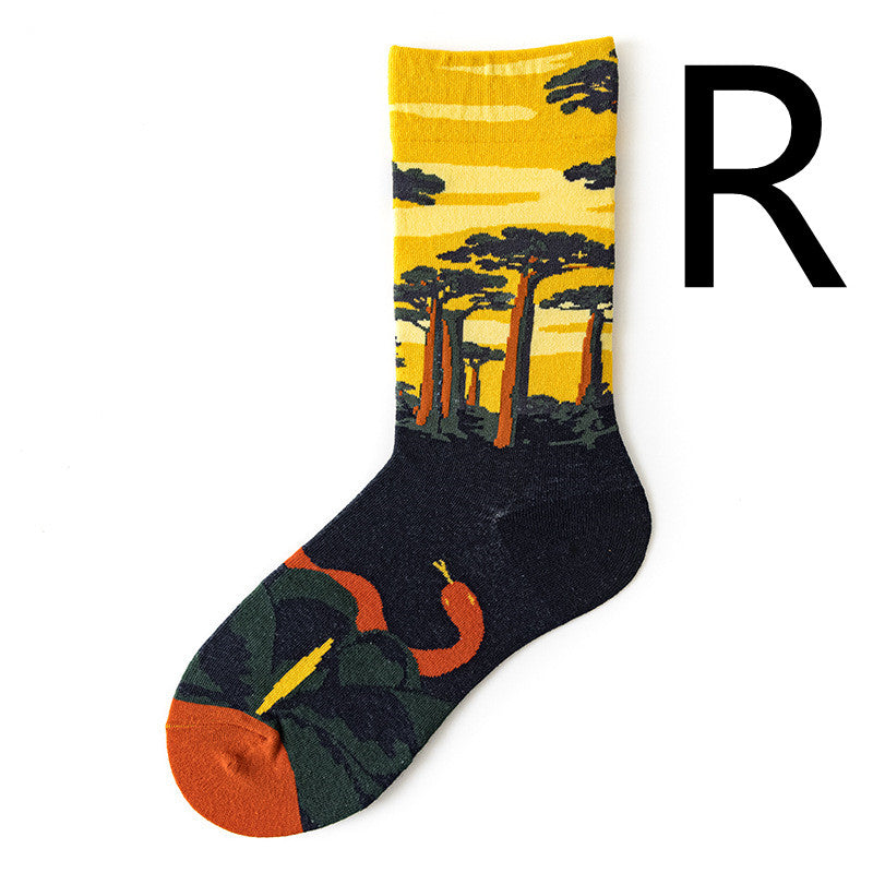 Men's Jacquard Cotton Retro Socks – Novelty Patterned One-Size Socks 19 Designs