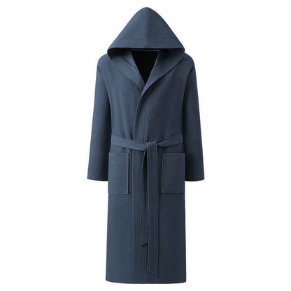 Men’s Cotton Waffle Weave Hooded Bathrobe – Soft Dressing Gown