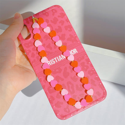 Polymer Clay Heart Phone Lanyard | Gradient Love Heart Charm | Pink