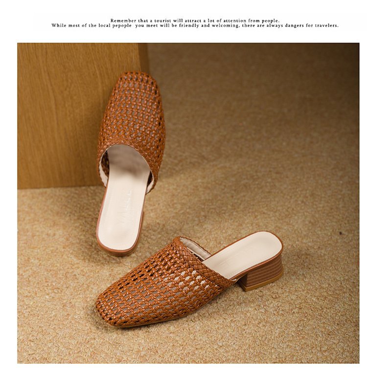 Women's Woven Upper Flat Sandals – Square Toe Casual | EU 35–40