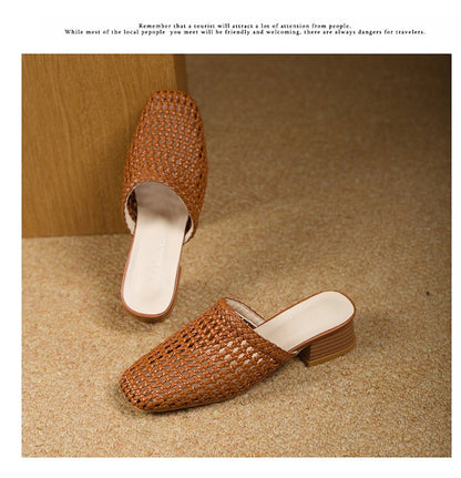 Women's Woven Upper Flat Sandals – Square Toe Casual | EU 35–40
