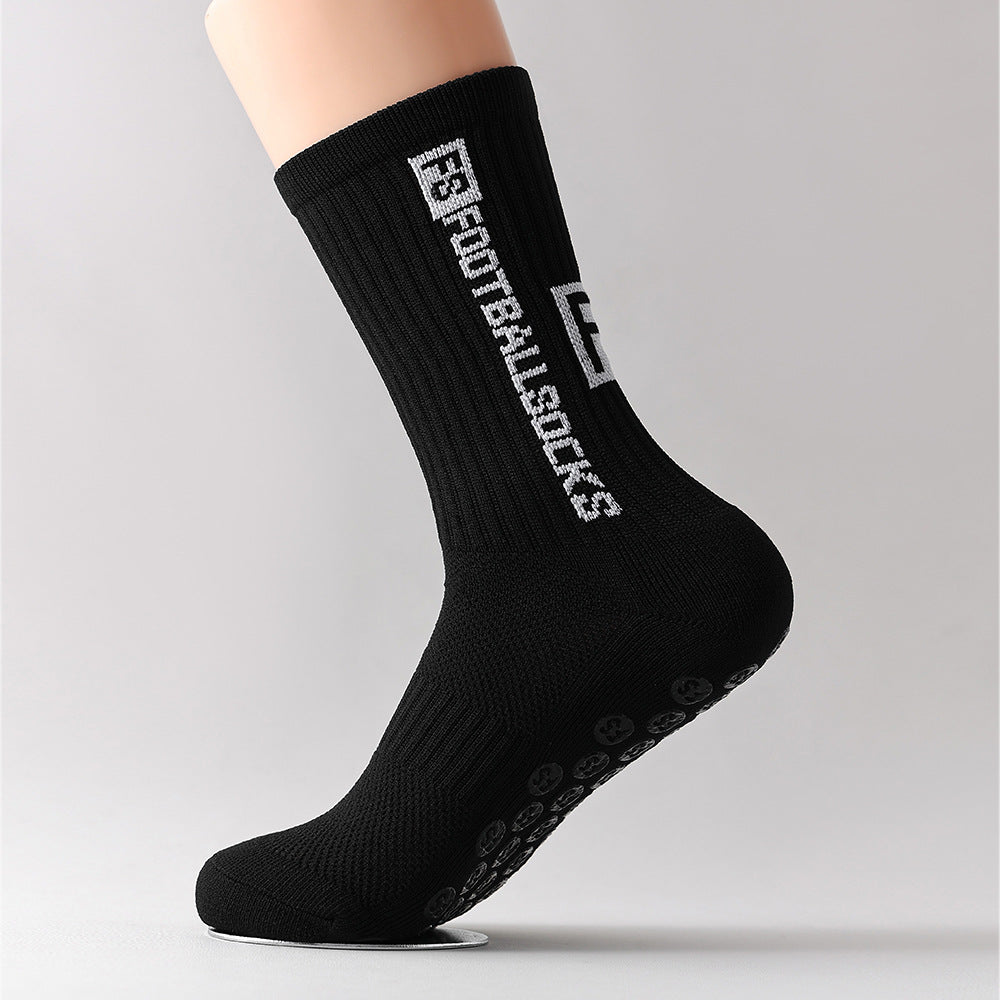 Men's Anti-Slip Sports Socks – Mid-Calf Polyester Grip Socks Black & White