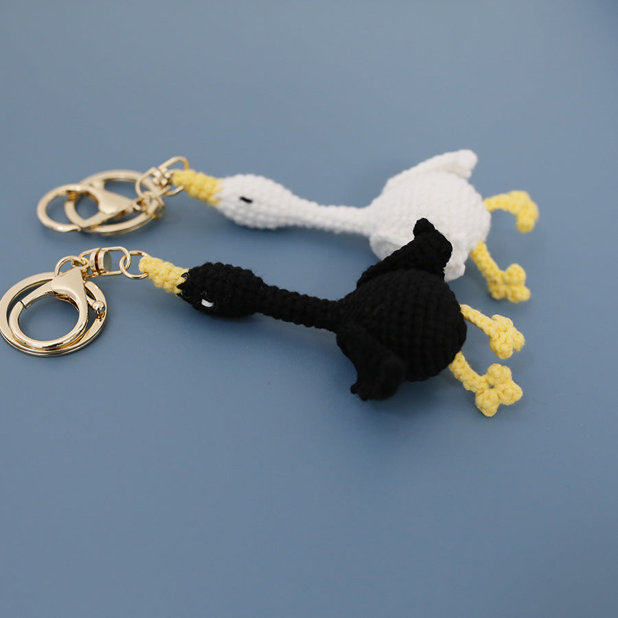 Hand-Crocheted Wool Goose Keychain | White & Black