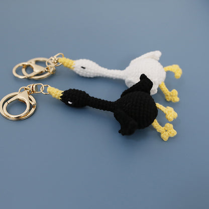 Hand-Crocheted Wool Goose Keychain | White & Black