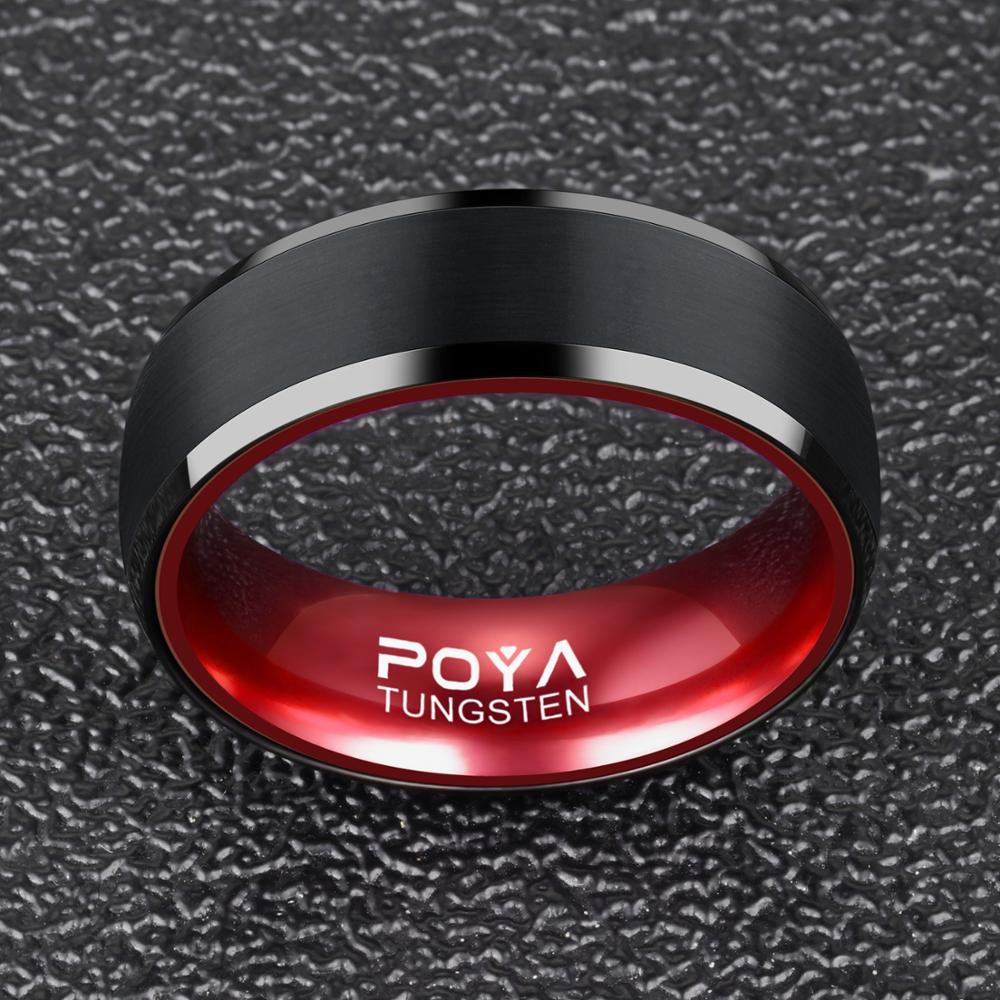 Men's Tungsten Steel Ring – Classic Geometric Band with Red Inner Lining