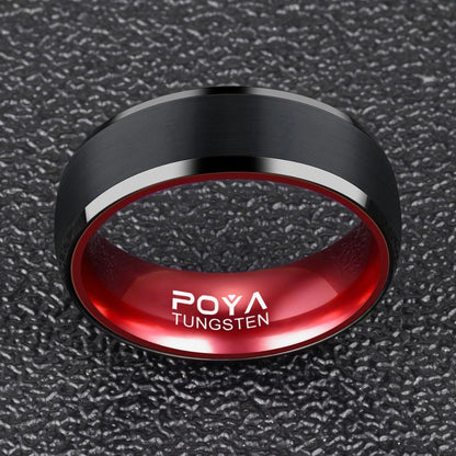 Men's Tungsten Steel Ring – Classic Geometric Band with Red Inner Lining