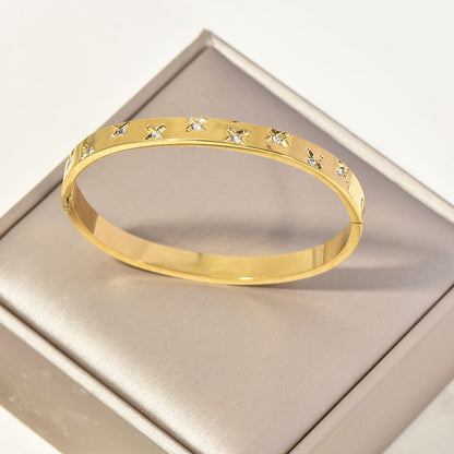 Sunflower Crystal Cuff Bracelet | Vintage Gold Titanium Steel Bangle