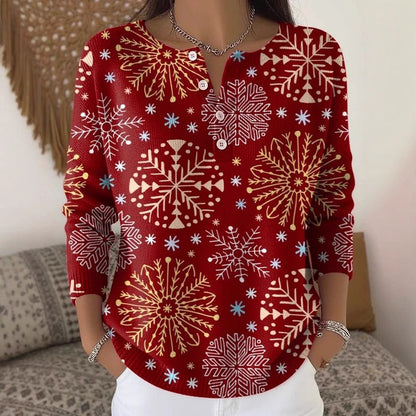 Women's Digital Print Hooded Long-Sleeve Shirt | Wide-Button Brushed Top