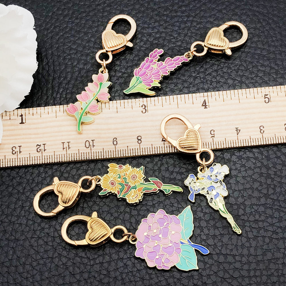 Oil Spot Glaze Flower Bouquet Keyring | Sunflower & Carnation