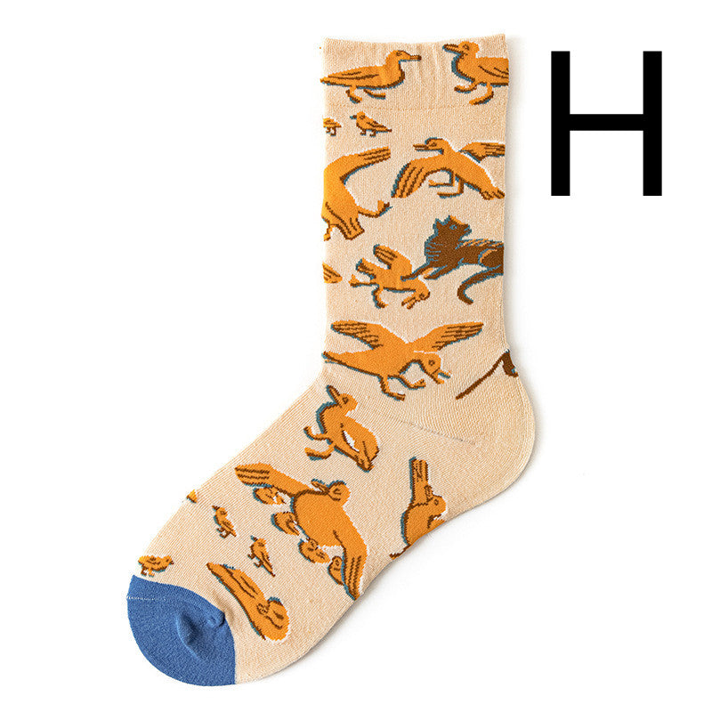 Men's Jacquard Cotton Retro Socks – Novelty Patterned One-Size Socks 19 Designs