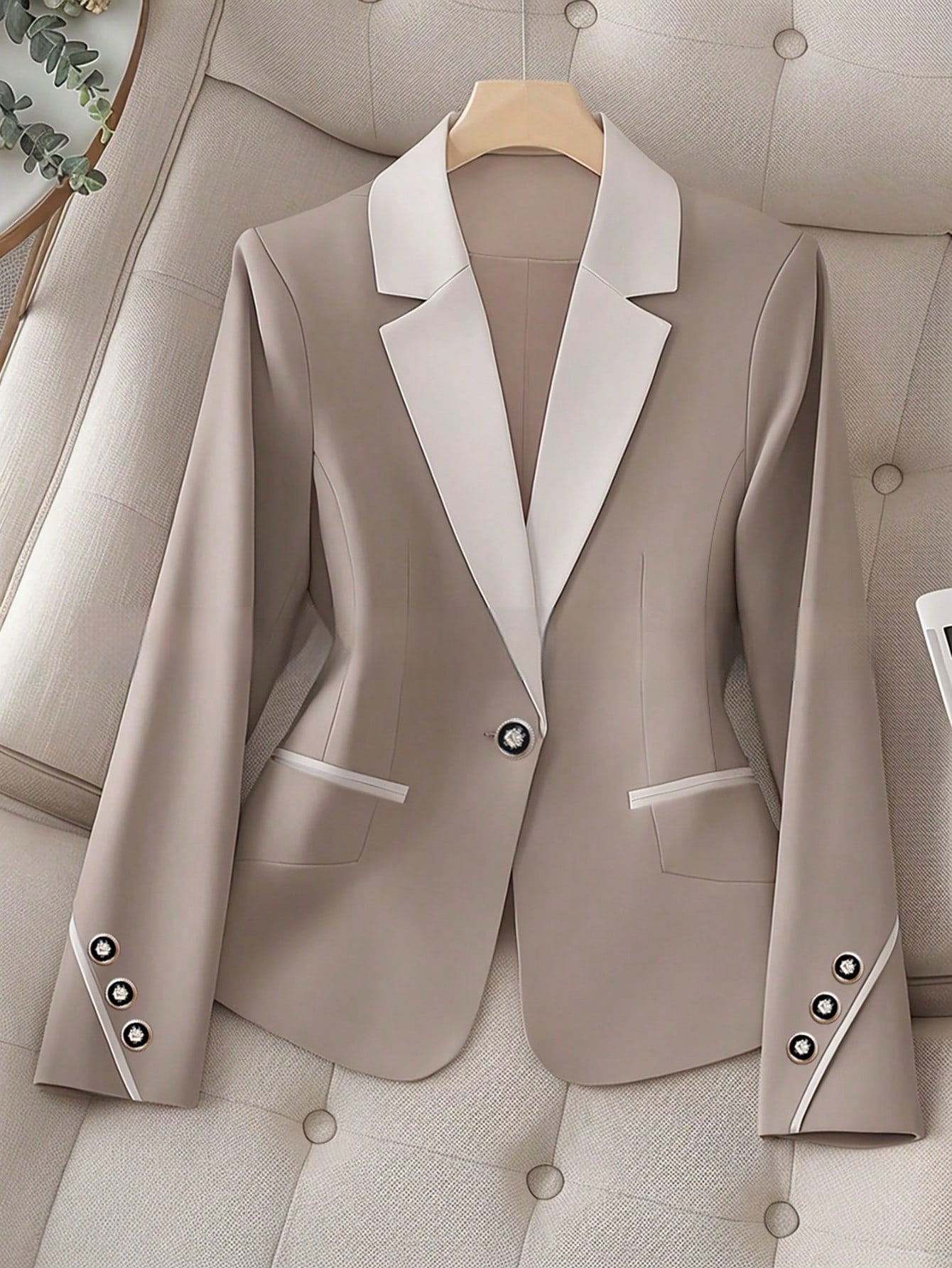 Women's Contrast Button Blazer – Elegant Workwear, Sizes L–4XL