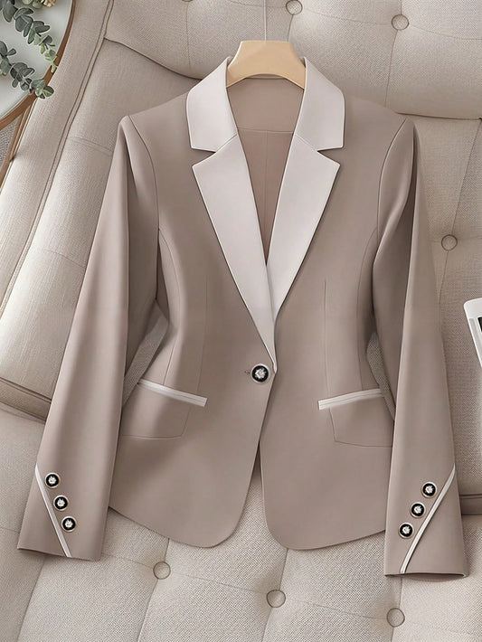 Women's Contrast Button Blazer – Elegant Workwear, Sizes L–4XL