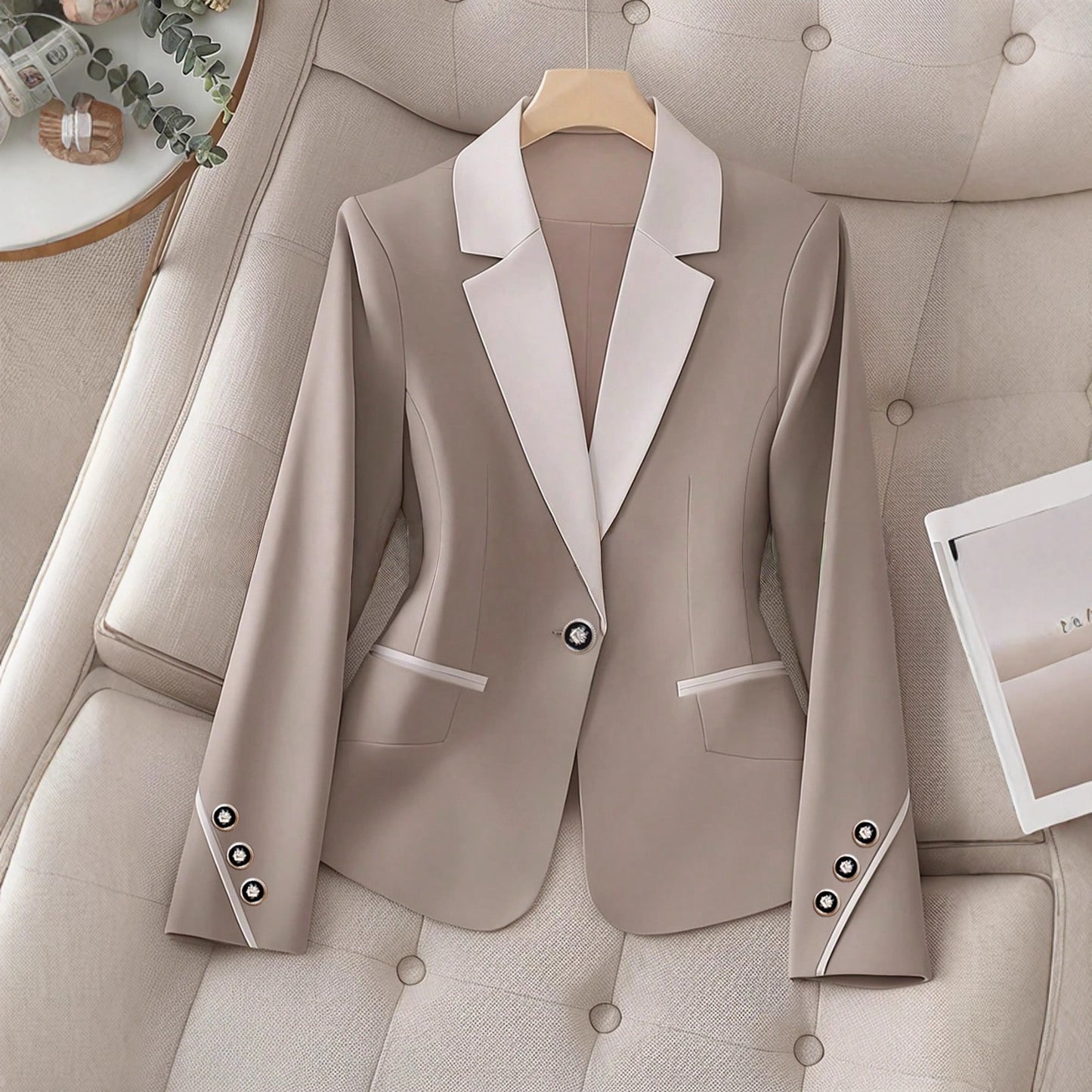 Women's Contrast Button Blazer – Elegant Workwear, Sizes L–4XL