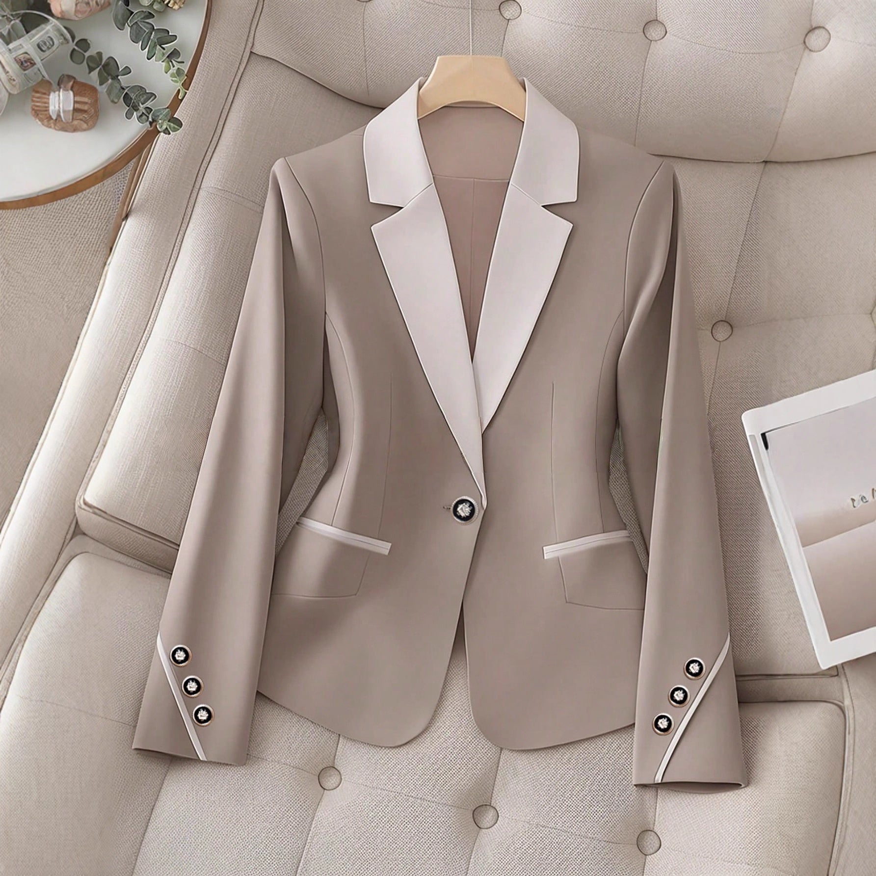 Women's Contrast Button Blazer – Elegant Workwear, Sizes L–4XL
