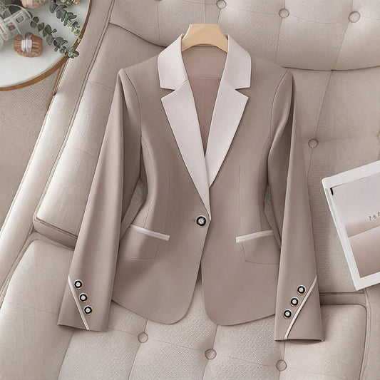 Women's Contrast Button Blazer – Elegant Workwear, Sizes L–4XL