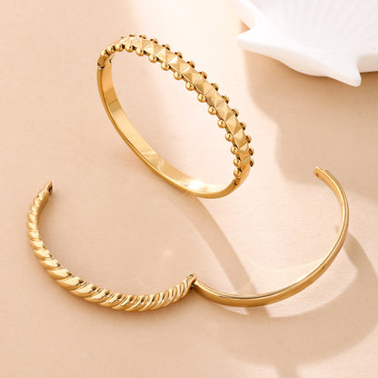 18K Gold Wave Bracelet | French Retro Diamond-Encrusted Titanium Steel Bangle