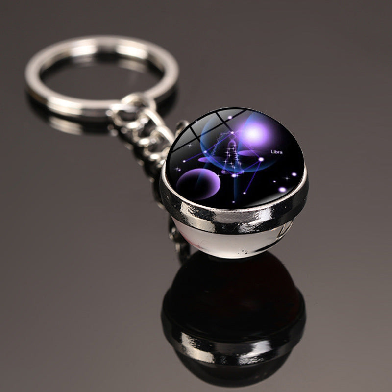 Zodiac Constellation Glass Dome Keychain | All 12 Star Signs