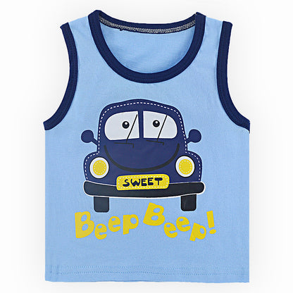 Children's Cartoon Print Cotton Sleeveless Vest | 10 Designs