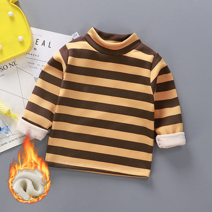 Children's Stripe Velvet-Lined Thermal Base Layer Top | High Collar Boys & Girls