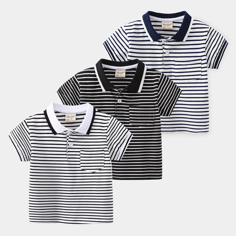Boys' Striped Cotton Polo Shirt | Moisture-Wicking Summer Top